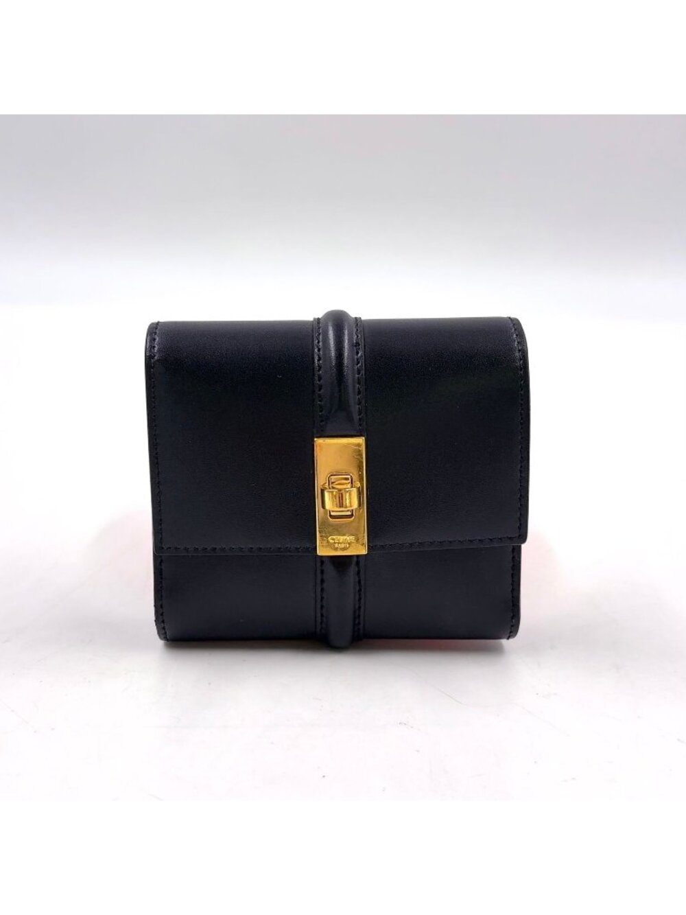 Celine Small Trifold Leather Black Wallet Gold